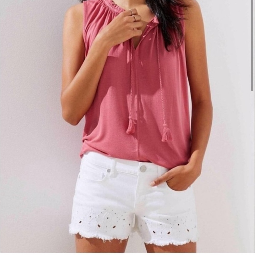 Loft scalloped jean shorts with embroidery